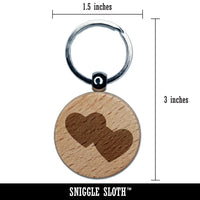 Double Heart Symbol Engraved Wood Round Keychain Tag Charm