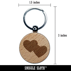 Double Heart Symbol Engraved Wood Round Keychain Tag Charm