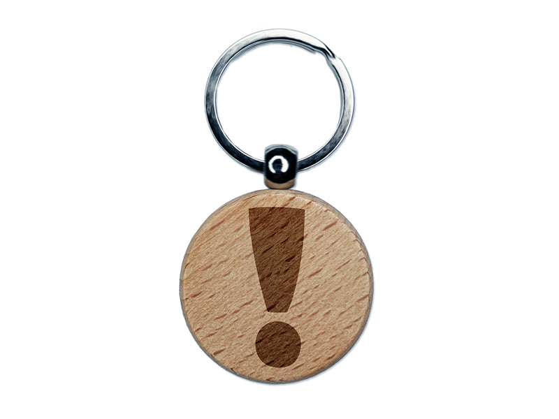 Exclamation Mark Punctuation Engraved Wood Round Keychain Tag Charm