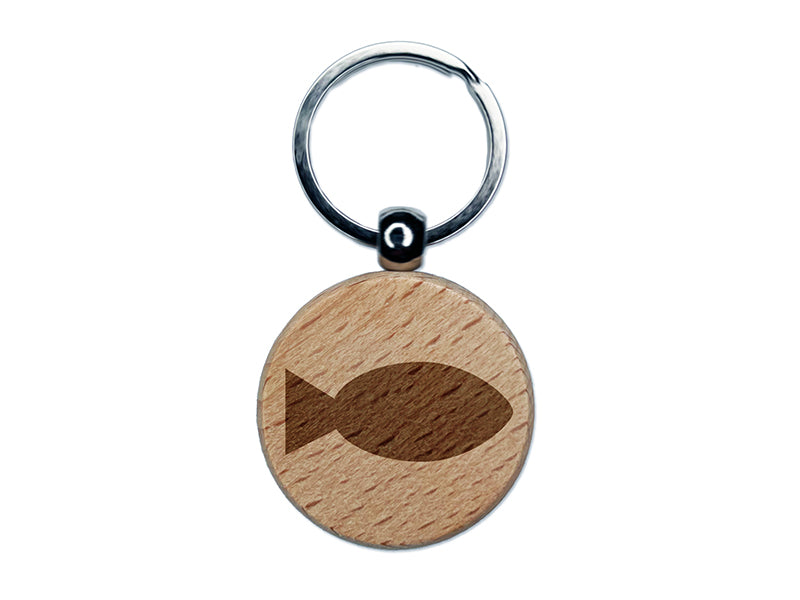 Fish Solid Engraved Wood Round Keychain Tag Charm