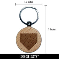 Home Plate Baseball Engraved Wood Round Keychain Tag Charm
