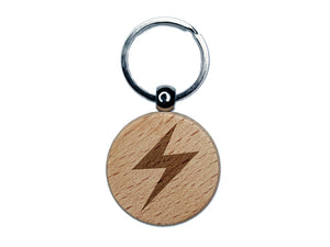 Lightning Bolt Thunderbolt Engraved Wood Round Keychain Tag Charm