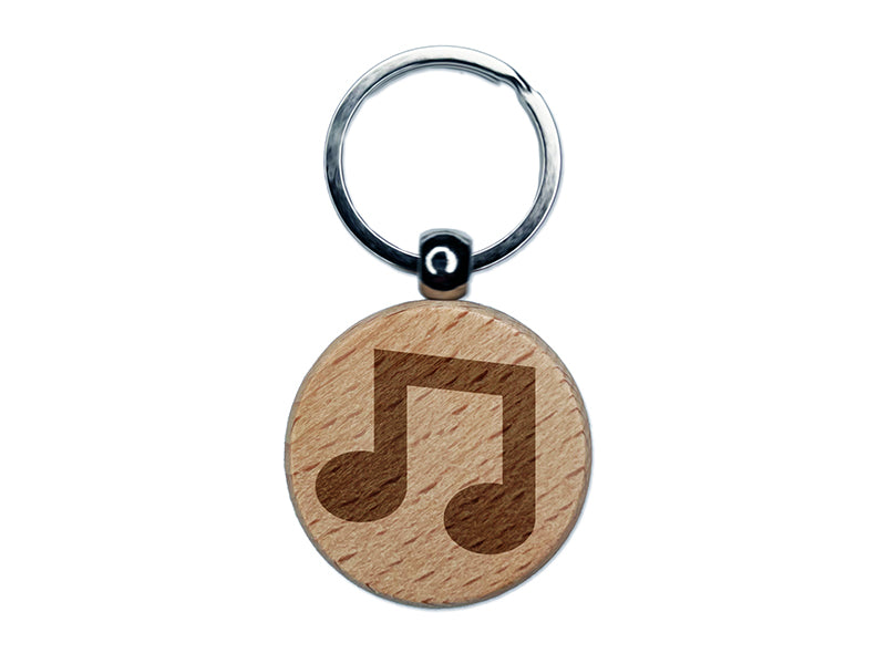 Music Eighth Notes Engraved Wood Round Keychain Tag Charm