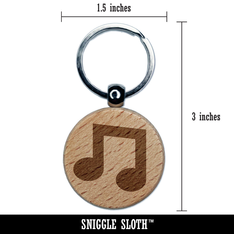 Music Eighth Notes Engraved Wood Round Keychain Tag Charm
