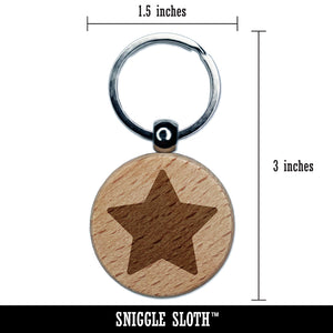 Star Shape Excellent Engraved Wood Round Keychain Tag Charm