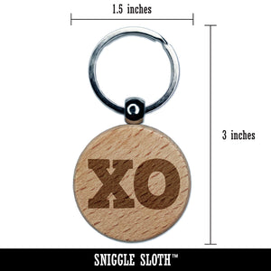 XO Hugs Kisses Engraved Wood Round Keychain Tag Charm
