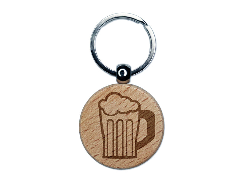 Beer Stein with Foam Engraved Wood Round Keychain Tag Charm
