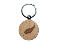 Bird Feather Engraved Wood Round Keychain Tag Charm