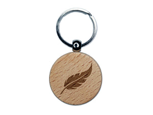 Bird Feather Engraved Wood Round Keychain Tag Charm