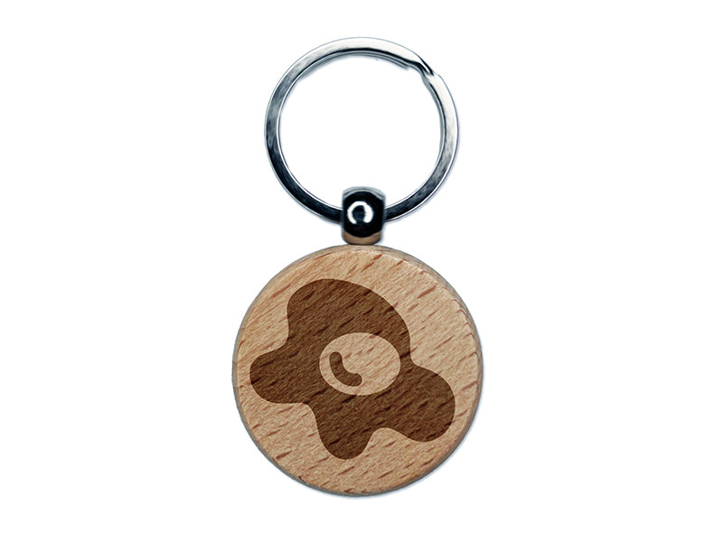 Egg Cooked Sunny Side Up Engraved Wood Round Keychain Tag Charm