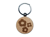 Flower Trio Engraved Wood Round Keychain Tag Charm