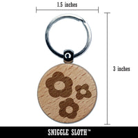 Flower Trio Engraved Wood Round Keychain Tag Charm