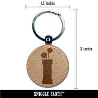 Golf Clubs Bag Engraved Wood Round Keychain Tag Charm