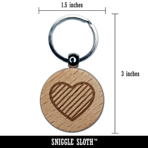 Heart with Stripes Engraved Wood Round Keychain Tag Charm