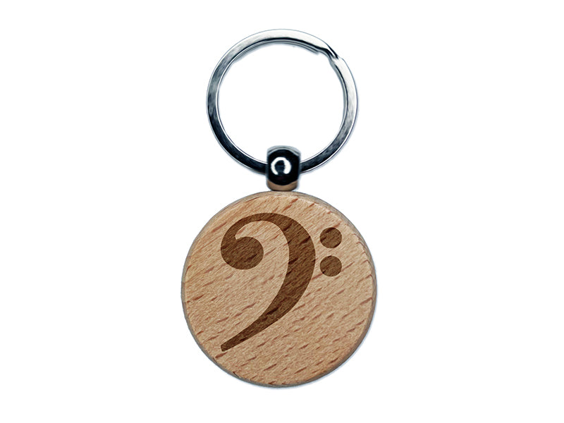 Bass Clef Music Engraved Wood Round Keychain Tag Charm