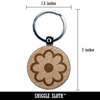 Flower Outline Engraved Wood Round Keychain Tag Charm