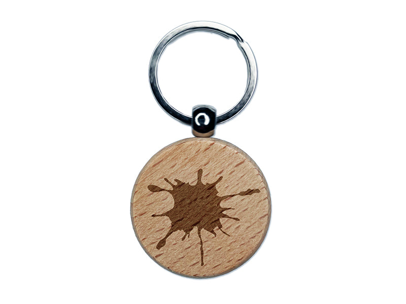 Ink Splatter Engraved Wood Round Keychain Tag Charm