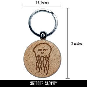 Jellyfish Doodle Engraved Wood Round Keychain Tag Charm