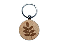 Leaf Branch Solid Engraved Wood Round Keychain Tag Charm