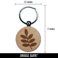 Leaf Branch Solid Engraved Wood Round Keychain Tag Charm