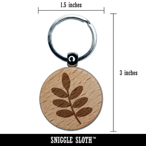 Leaf Branch Solid Engraved Wood Round Keychain Tag Charm