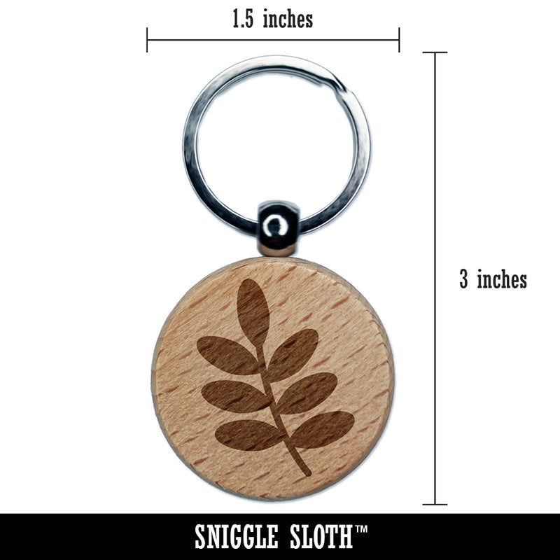 Leaf Branch Solid Engraved Wood Round Keychain Tag Charm
