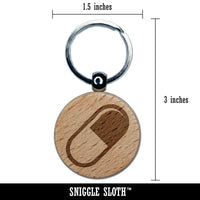 Pill Medicine Engraved Wood Round Keychain Tag Charm