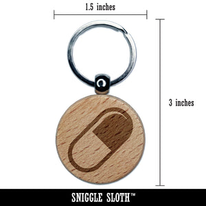 Pill Medicine Engraved Wood Round Keychain Tag Charm