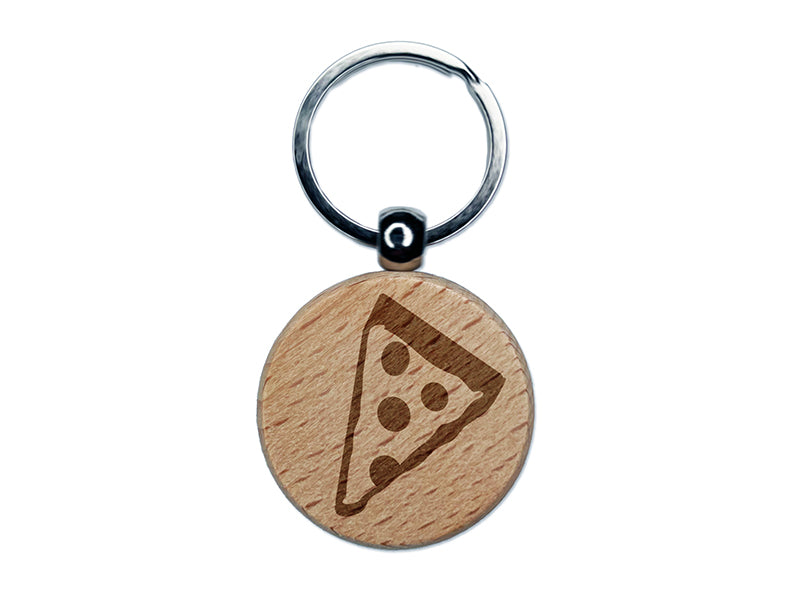 Pizza Slice Abstract Engraved Wood Round Keychain Tag Charm