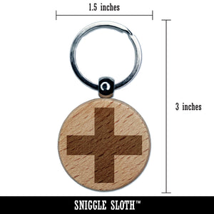 Plus Sign Solid Engraved Wood Round Keychain Tag Charm