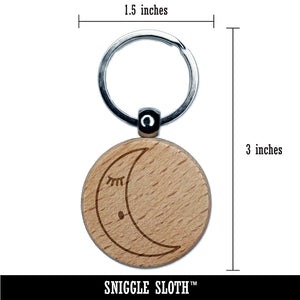 Sleeping Moon Engraved Wood Round Keychain Tag Charm