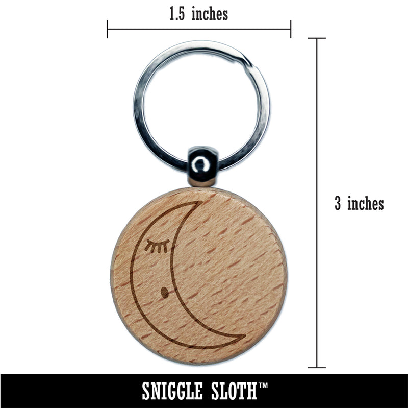 Sleeping Moon Engraved Wood Round Keychain Tag Charm