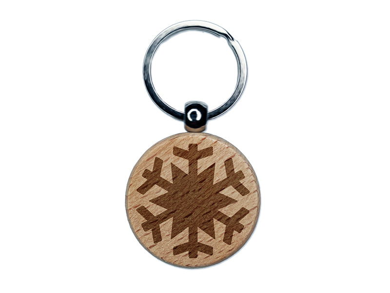 Snowflake Winter Engraved Wood Round Keychain Tag Charm