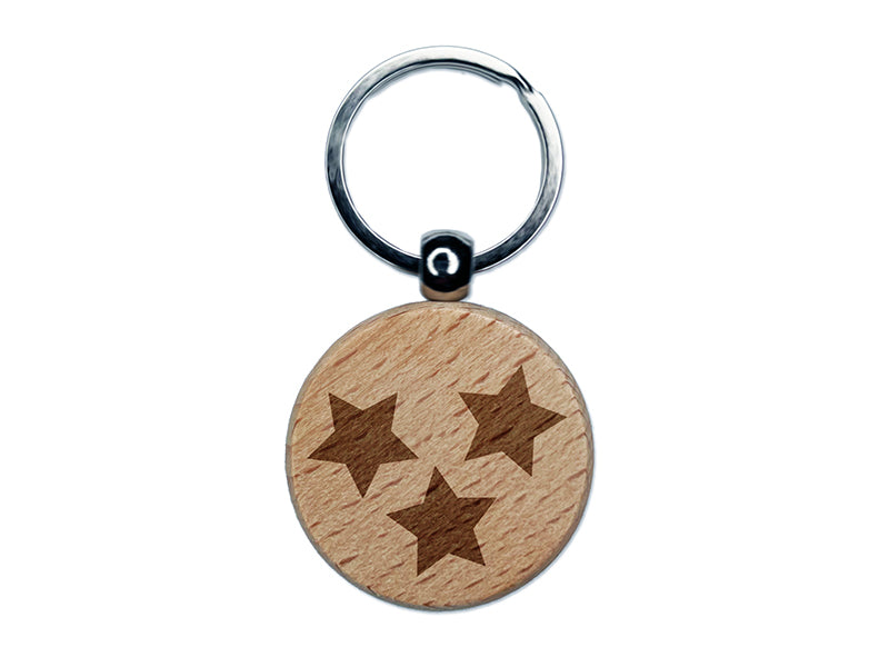 Star Scatter Engraved Wood Round Keychain Tag Charm