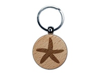 Starfish Solid Tropical Beach Engraved Wood Round Keychain Tag Charm