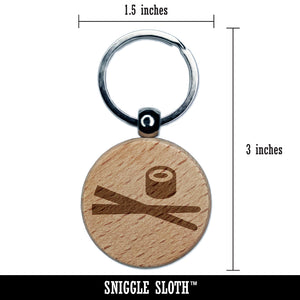 Sushi with Chopsticks Engraved Wood Round Keychain Tag Charm