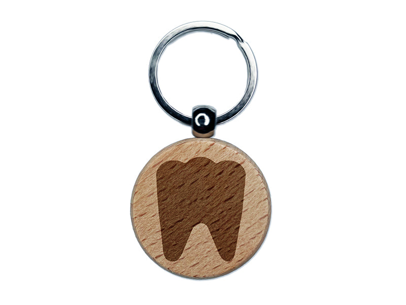 Tooth Dentist Engraved Wood Round Keychain Tag Charm