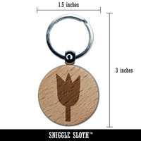 Tulip Flower Solid Engraved Wood Round Keychain Tag Charm