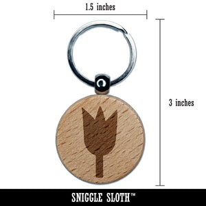 Tulip Flower Solid Engraved Wood Round Keychain Tag Charm