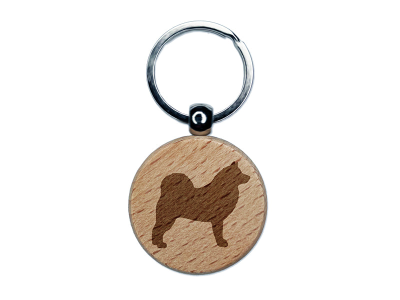 Alaskan Malamute Dog Solid Engraved Wood Round Keychain Tag Charm