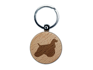 American Cocker Spaniel Dog Solid Engraved Wood Round Keychain Tag Charm