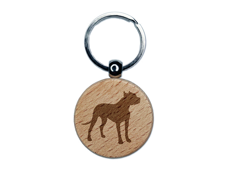 American Pit Bull Terrier Dog Solid Engraved Wood Round Keychain Tag Charm