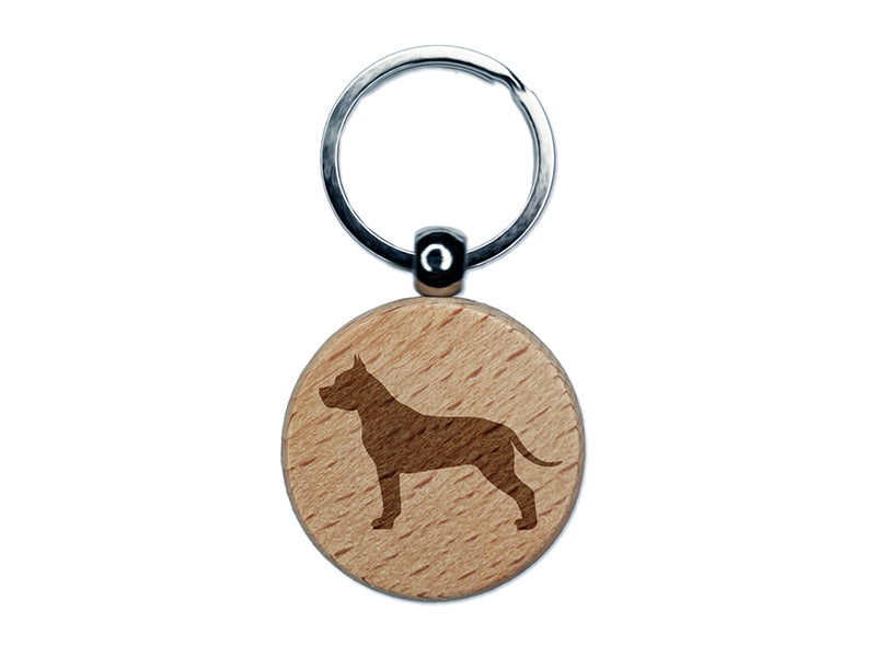 American Staffordshire Terrier Amstaff Dog Solid Engraved Wood Round Keychain Tag Charm