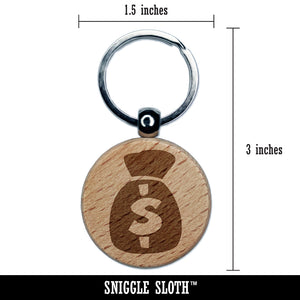 Bag of Money Engraved Wood Round Keychain Tag Charm