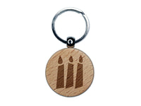 Birthday Candle Trio Solid Engraved Wood Round Keychain Tag Charm