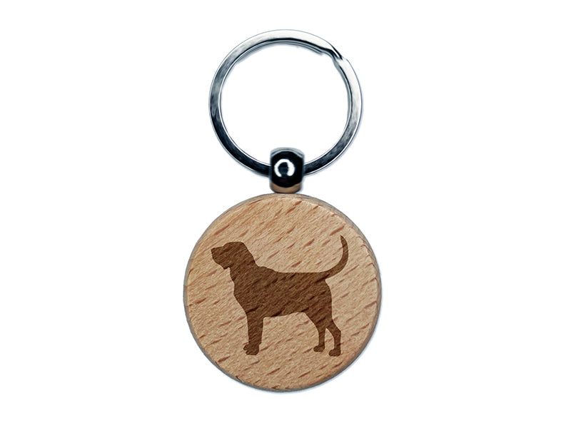 Bloodhound Dog Solid Engraved Wood Round Keychain Tag Charm