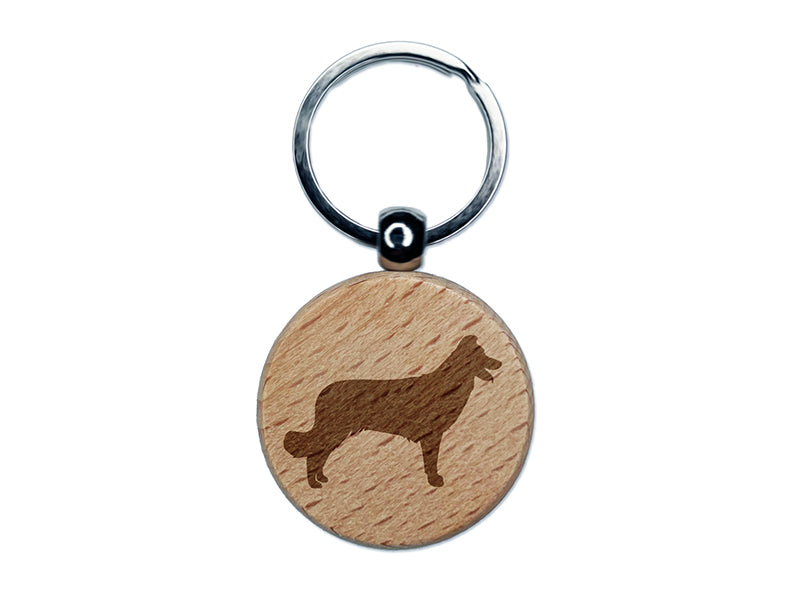 Border Collie Dog Solid Engraved Wood Round Keychain Tag Charm