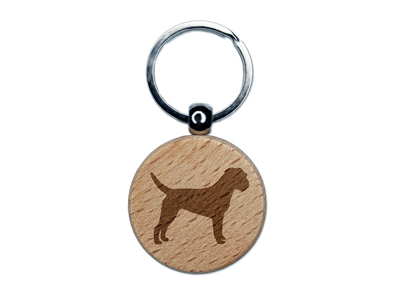 Border Terrier Dog Solid Engraved Wood Round Keychain Tag Charm