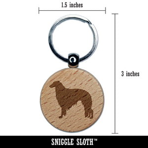 Borzoi Russian Wolfhound Dog Solid Engraved Wood Round Keychain Tag Charm