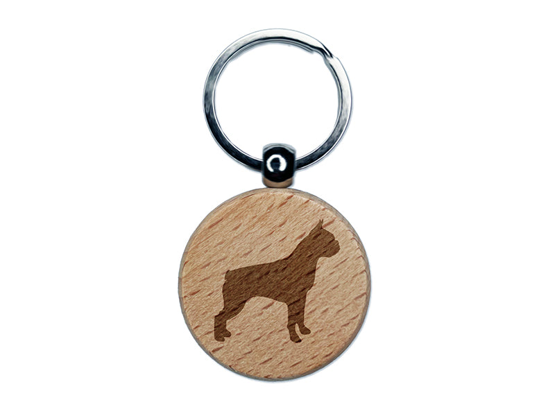 Boston Terrier Dog Solid Engraved Wood Round Keychain Tag Charm